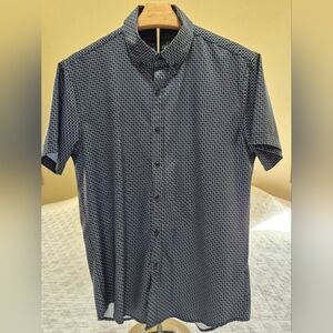 Men's Dark Blue and White Pattern Button Down Dress Shirt